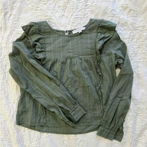LOFT Sage Green Ruffle Blouse